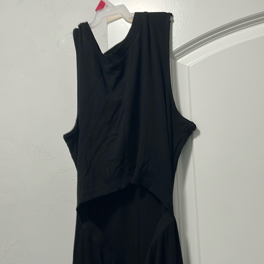 Black midi dress with opening in back, never worn